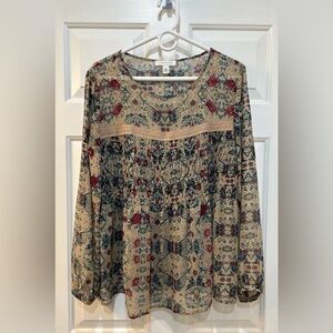 Vintage America Women's Blouse Sheer Bohemian Floral Flowy Bounty Rose Size L
